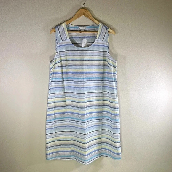Christopher & Banks Multi Stripe Linen Shift Sun Dress Women Large Casual Travel - Picture 1 of 6